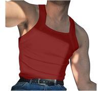 Ribbed Vests for Men UK Clearance Square Neck Tank Tops Plain Sleeveless Tshirt Breathable Slim Fit Summer Casual Tops Lightweight Gym Workout Bodybuilding Sports Vest Sportswear Red