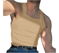Ribbed Vests for Men UK Clearance Square Neck Tank Tops Plain Sleeveless Tshirt Breathable Slim Fit Summer Casual Tops Lightweight Gym Workout Bodybuilding Sports Vest Sportswear Khaki