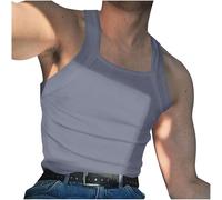 Ribbed Vests for Men UK Sale Clearance Square Neck Tank Tops Plain Sleeveless Tshirt Breathable Slim Fit Summer Casual Tops Lightweight Gym Workout Bodybuilding Sports Vest Sportswear Blue