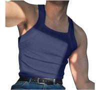 Ribbed Vests for Men UK Sale Clearance Square Neck Tank Tops Plain Sleeveless Tshirt Breathable Slim Fit Summer Casual Tops Lightweight Gym Workout Bodybuilding Sports Vest Sportswear Navy