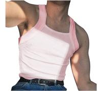 Ribbed Vests for Men UK Sale Clearance Square Neck Tank Tops Plain Sleeveless Tshirt Breathable Slim Fit Summer Casual Tops Lightweight Gym Workout Bodybuilding Sports Vest Sportswear Pink
