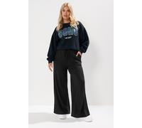 Ribbed Wide Leg Trousers Yours Black 30-32