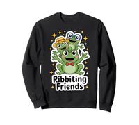 Ribbitting Friends Funny Cute Frog Design with Glasses Hat Sweatshirt