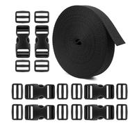 Ribbon 10M Nylon Webbing Backpack Pet Buckle Strap with 6pcs Adjustable Side Release Plastic Buckles and 12PCS Tri-Glide Slide Clip for Decoration