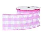 Ribbon 10Yards/Roll 63mm Plaid Wired Edge Ribbons for Crafts Bow Handmade Wrap Partys Decorative(Pink)