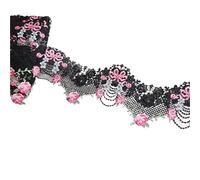 Ribbon 2Yards 14cm Wide Black Lace Trim Craft Flower Polyester Fabric Floral Embroidered Applique Decorated for Decoration(Black)