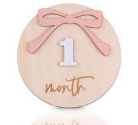 Ribbon Bow Baby Monthly Milestone, Wooden Baby Milestone Signs, Monthly Milestone Wood Discs, Baby Milestone Discs, Baby Photo Props Cards Interchangeable Number Set of 12 for Baby Growth Recording
