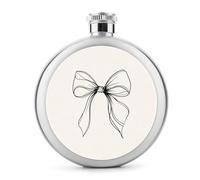 Ribbon Bow Minimalist Black and White Stainless Steel Hip Flask for Liquor, Round Pocket Portable Wine Flask for Drink 5 Oz