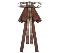 Ribbon Bowtie Brooch Pin Student Uniform Vintage Brown Checkered Bowknot Corsage Jabot Collar Pre Tied Necktie Vintage Brown Plaids Bows Tie