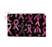 Ribbon Breast Cancer Awareness Coin Purse Cute Change Pouch Wallet Clutch Bag with Zip