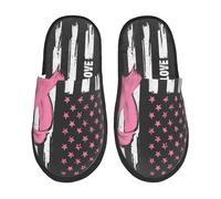 Ribbon Breast Cancer Awareness Print Fuzzy Slippers Washable Fluffy Slippers Warm House Shoes For Mens Women Winter L
