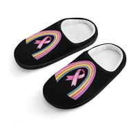 Ribbon Breast Cancer Awareness Rainbow Cute House Slippers Cotton Slipper Indoor Soft Shoes for Boys Girls