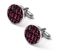 Ribbon Breast Cancer Awareness Shirt Cufflinks Round Cuff Links for Business Wedding Party Father's Day Gift 1.7cm