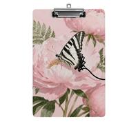 Ribbon Butterfly on Peony Clipboard,Decorative Clip Board Acrylic Clipboards with Low Profile Metal Clip for Office,Teachers,Standard Letter Size 8.5x12.5