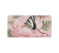 Ribbon Butterfly on Peony Desk Mat 30x60cm, Non-Slip Rubber Base with Stitched Edges, Waterproof Desk Pad for Keyboard & Mouse, Large Mouse Pad for Office Gaming