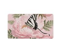 Ribbon Butterfly on Peony Desk Mat 40X75cm, Non-Slip Rubber Base with Stitched Edges, Waterproof Desk Pad for Keyboard & Mouse, Large Mouse Pad for Office Gaming