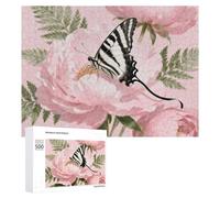Ribbon Butterfly on Peony Jigsaw Puzzle 500 PCS Challenging Fun Puzzles Wooden Jigsaw Puzzles for Adults Families