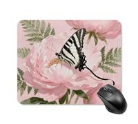 Ribbon Butterfly on Peony Mouse Pad - Non-Slip Rubber Base Ultra-Thin Desk Mat Waterproof & Portable Mousepad for Gaming, Office, Design 20 * 25cm