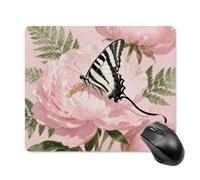 Ribbon Butterfly on Peony Mouse Pad - Non-Slip Rubber Base Ultra-Thin Desk Mat Waterproof & Portable Mousepad for Gaming, Office, Design 18 * 22cm