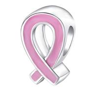 Ribbon Charm with Pink Enamel 925 Sterling Silver Breast Cancer Awareness Charm for Pandora Charms Bracelet (Pink)