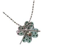 Ribbon Detail Pendant Necklace with Four Petal Shape, Heart Charm Accent, Silver Tone Chain Jewelry for Party Wear Four Petal Pendant Necklace Heart Charm Jewelry Silver Tone Beaded Chain Women Date