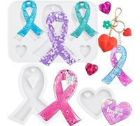 Ribbon Epoxy Resin Moulds Silicone Heart Mould for Keychain Pendant Breast Cancer Awareness 7 Cavities