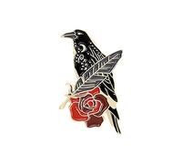 Ribbon Flower Crow Animal Brooch Trend Black Feather Frolic Fashion Clothes Interesting Rhinestones Buttons (B, One Size)
