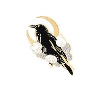 Ribbon Flower Crow Animal Brooch Trend Black Feather Frolic Fashion Clothes Interesting Rhinestones Buttons (E, One Size)