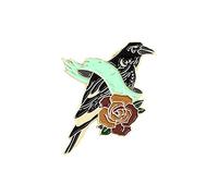 Ribbon Flower Crow Animal Brooch Trend Black Feather Frolic Fashion Clothes Interesting Rhinestones Buttons (A, One Size)