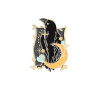 Ribbon Flower Crow Animal Brooch Trend Black Feather Frolic Fashion Clothes Interesting Rhinestones Buttons (C, One Size)