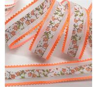 Ribbon Flowers Printed Embossed Ribbon for Handmade Craft Scrapbook Easter Marriage Party Wedding Floral Packing for Decoration(Color-07)
