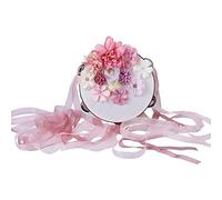 Ribbon Hand Drum 17.5cm Chinese Style Dance Drum Flowers Ethnic Drum Tassel Shaman Drum for Performance Prop