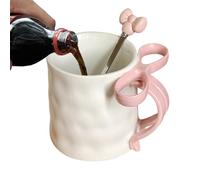 Ribbon Handle Çup - Charme Pink Ceramic Drink Mug, Cute Bow Grip Cup, Handy Coffee Spoon Set | Côzy Hot Chocolate Gift Cup for Family Friends Daily Kitchen ĦOME RèLAX Break Moments