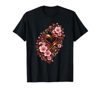 Ribbon Heart with Cherry Blossoms and Burgundy Foliage T-Shirt