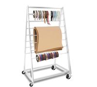 Ribbon Holder Organizer Rack, 15 Tier Double-Sided Metal Ribbon Organizer Freestanding Movable Ribbon Storage, Large Capacity Ribbon Organizer for Craft Room, Cake Shop, Flower Store - White