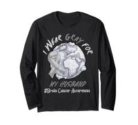 Ribbon I Wear Gray For My Husband Brain Cancer Awareness Long Sleeve T-Shirt