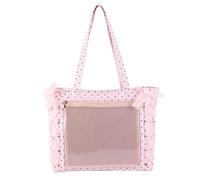 Ribbon Ita Bag Girl Handbag Casual Large Capacity Anime Style Satin Polka Dot Cute Silk Shoulder Bag (Pink)