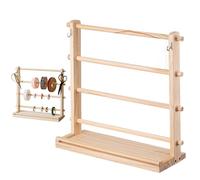 Ribbon Organizer, 4 Tier Wooden Ribbon Spool Holder, Wire Holders Ribbon Holder Organizer Rack Wood Bobbins Stand for Craft Room Cake Shop Flower Store