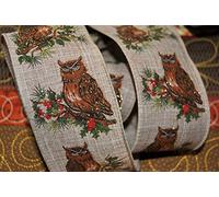 Ribbon Queen 2.5" Wired Wire Vintage Christmas Ribbon Owl and Holly Various Lengths (5m)