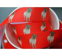 Ribbon Queen 2m x 22mm Red Pugs Pug Dog Dogs GROSGRAIN RIBBON FOR BIRTHDAY CAKES WRAPPING HAIR BOWS CARDS CRAFT SHOELACES in branded packaging