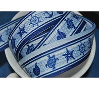 RIBBON QUEEN 2m x 22mm Seashore, Sea Beach Blue Grosgrain Ribbon for Birthday Cakes Wrapping Hair Bows Cards Craft in Branded Packaging
