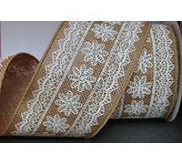 Ribbon Queen 4" /100mm Wide Vintage Lace Filigree Print, Wedding Bridal Burlap Wire WIRED Edged Hessian Jute Ribbon Price per M