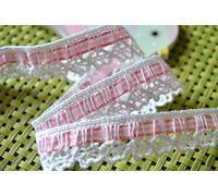 Ribbon Queen Baby Pink Gingham Ribbon and Lace Trim 15mm wide Vintage (from a UK owned and based company) (3m)