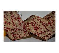 Ribbon Queen Burlap Hessian Christmas 1.5" (38mm) Wired Wire Edged Ribbon Berries, Snowflakes Glitter Sold as 3m Vintage Traditional Red Natural (Red Glittery Berries)