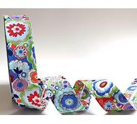 Ribbon Queen Double Fold Bloom White Floral Bias Binding Tape for Sewing, Seaming, Stitching, Piping, Hemming, Quilting, Patching, Outfits and Crafts - 30mm (5m Bloom 30mm Bias Binding)