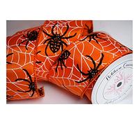 Ribbon Queen Halloween Wire Wired Edged Ribbon Black Orange Purple Green Cakes Decor Trim 1.5" and 2.5 (Black Spiders and Cobwebs on Orange, 3m)