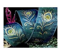 Ribbon Queen Luxury Peacock Feather Taffeta Green Teal 2.5" / 6.3cms Wide Wire Edged French Ribbon Birthdays Christmas etc (5m)