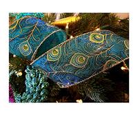 Ribbon Queen Luxury Peacock Feather Taffeta Green Teal 2.5" / 6.3cms Wide Wire Edged French Ribbon Birthdays Christmas etc (5m)