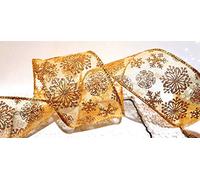 Ribbon Queen Premium Gold on Gold Snowflake Glitter Organza Wide Wire Edged Ribbon 3M Christmas