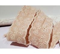 Ribbon Queen Vintage Cream Broderie Anglais Lace Cotton Linen Ribbon 38mm / 1.5" Wide Not Wired 2m Wedding Craft trim